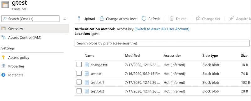Azure Storage Containers files