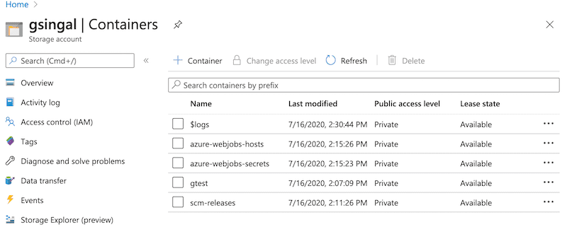 Azure Storage Containers