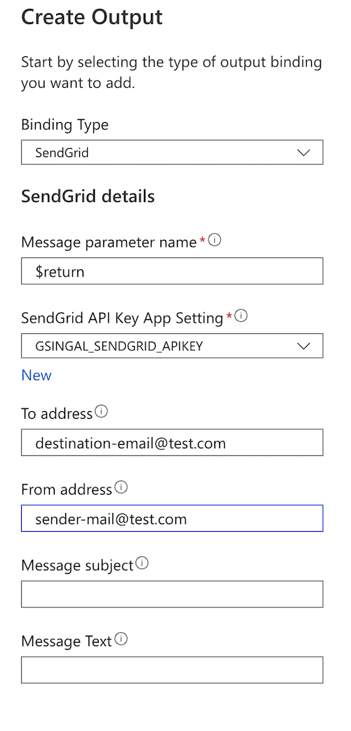 Azure Function sendgrid
