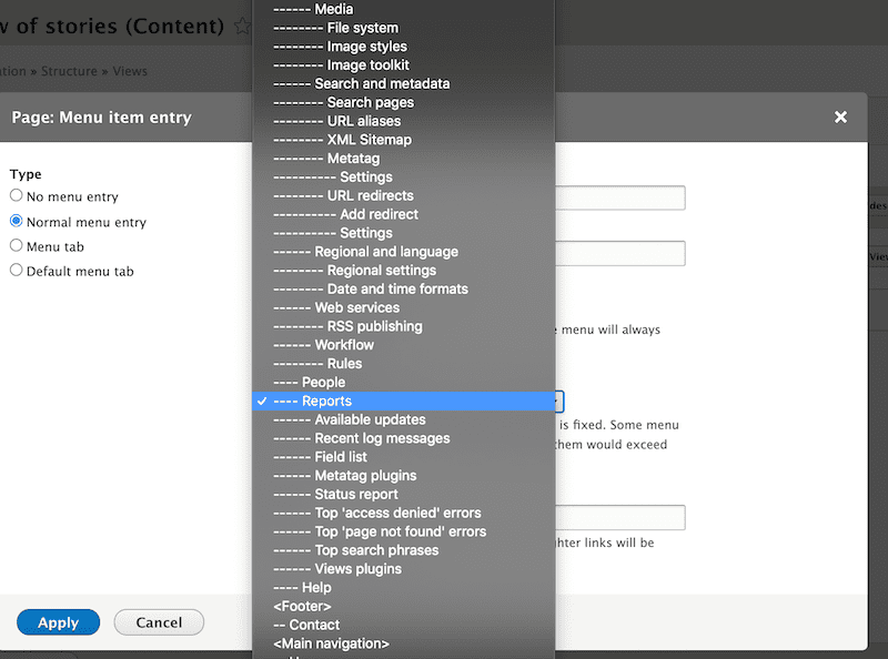 Drupal admin page menu option