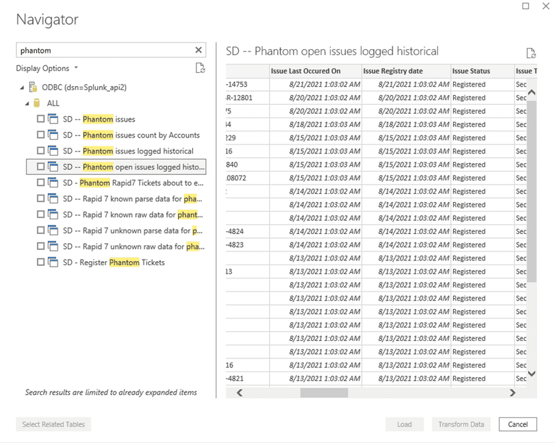 ODBC Splunk Lookups